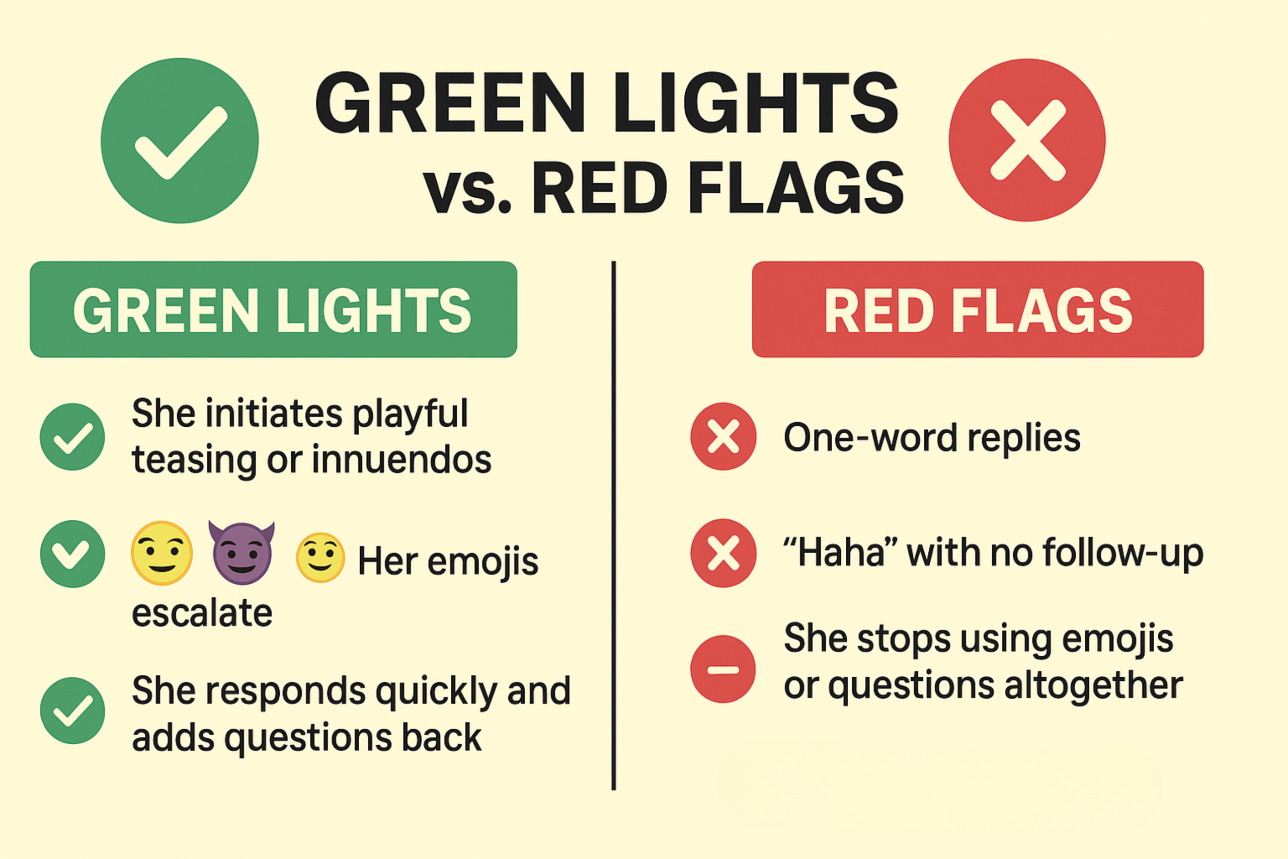 Visual breakdown of green flags and red flags in sexy chat responses.